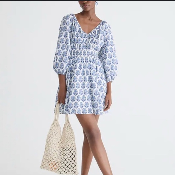 J. Crew Size S V-neck Mini Dress in Bouquet Block Print NEW! - Picture 1 of 9